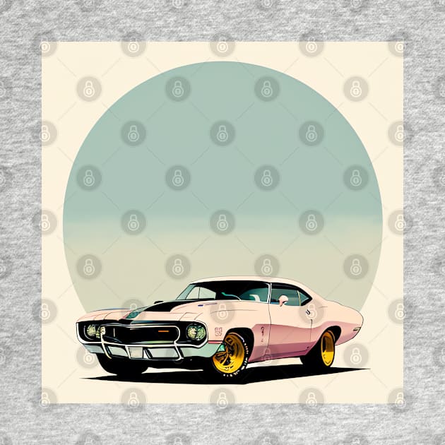 Pink Beauty Vintage Style Classic Muscle Car Illustration by thejoyker1986